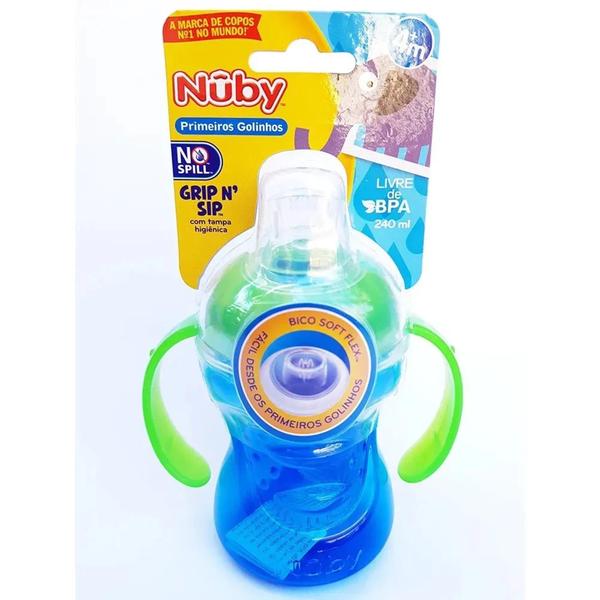 Imagem de Copo Nuby com alça e super bico de silicone 240ml azul - Nûby