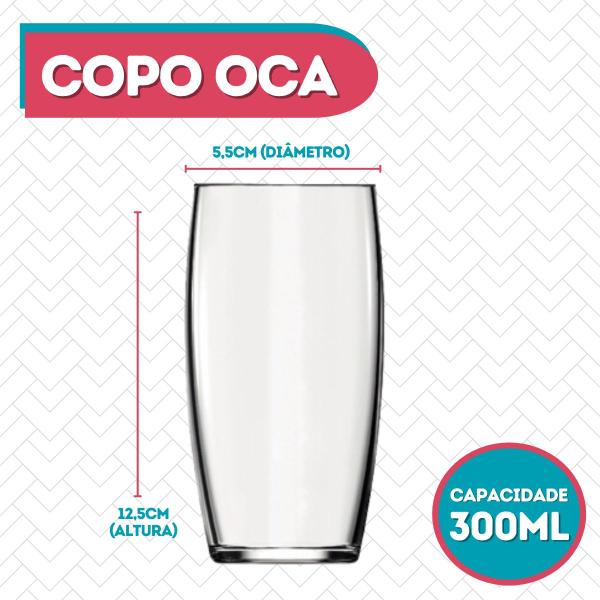 Imagem de Copo Oca 300ML Vidro Resistente Suco Agua Transparente 12 Un