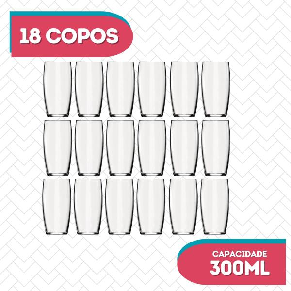 Imagem de Copo Oca 300ML Vidro Resistente Suco Agua Transparente 18 Un