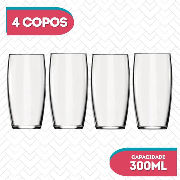 Imagem de Copo Oca 300ML Vidro Resistente Suco Agua Transparente 4 Un