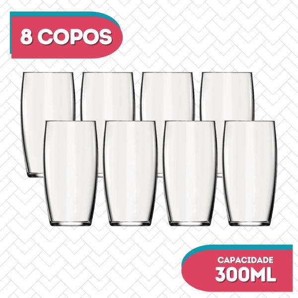 Imagem de Copo Oca 300ML Vidro Resistente Suco Agua Transparente 8 Un