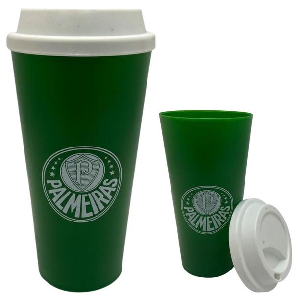 Imagem de Copo Palmeiras Logo Brasão Plástico Com Tampa Para Café 550ml Oficial