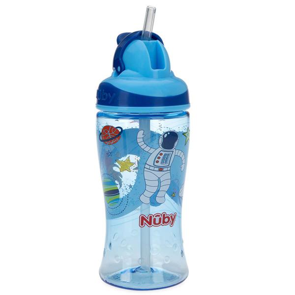 Imagem de Copo para Criança Menino 18m Canudo Retrátil 360ml Nûby Bico de Silicone Infantil Astronauta Azul