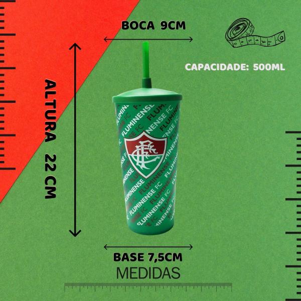 Imagem de Copo Plástico Com Tampa e Canudo 500ml Fluminense Infantil Oficial Licenciado