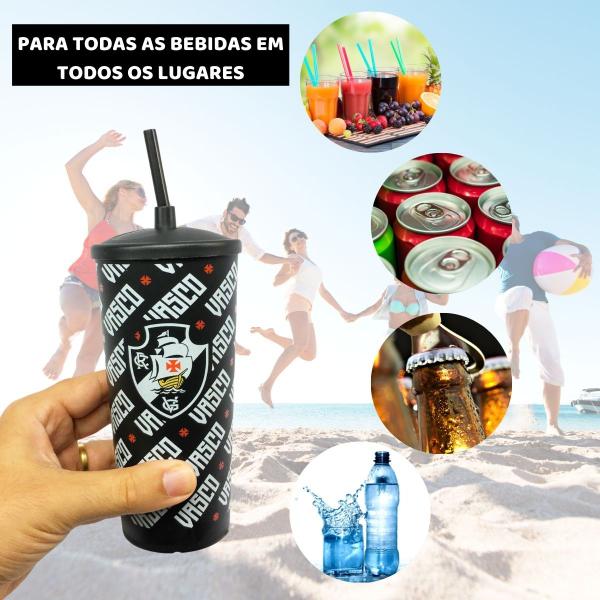 Imagem de Copo Plástico Preto C/ Tampa + Canudo 500ml Infantil Criança Time Vasco Oficial