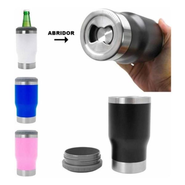 Imagem de Copo Porta Cerveja Garrafa Térmica Latinha De Aço 420ml  Long Neck Isolamento Vácuo Inox 4x1 preto copo térmico