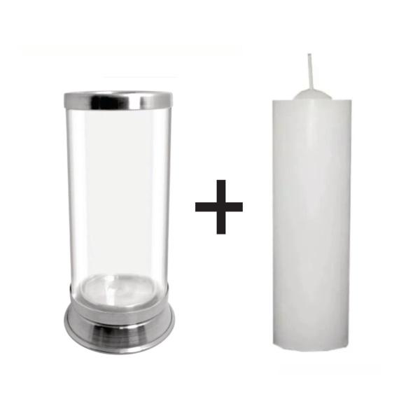 Copo Porta Velas 7 Dias Vidro Alumínio + 1 Vela 7 Dias - Velas de Fátima Imagem de Copo Porta Velas 7 Dias Vidro Alumínio + 1 Vela 7 Dias