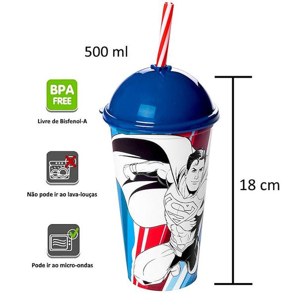 Imagem de Copo Shake Com Canudo Infantil Herois Superman Batman 500ml Original Plasútil