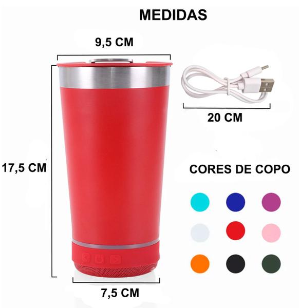 Imagem de Copo Térmico 420ml Com Caixa De Som com LED Bluetooth Aço Inox Tampa Bebidas Gelada Quente Abridor de Garrafa Cerveja Café