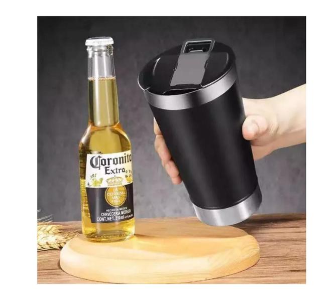 Imagem de Copo Térmico 473ml Com Tampa E Abridor Para Cerveja Bebidas