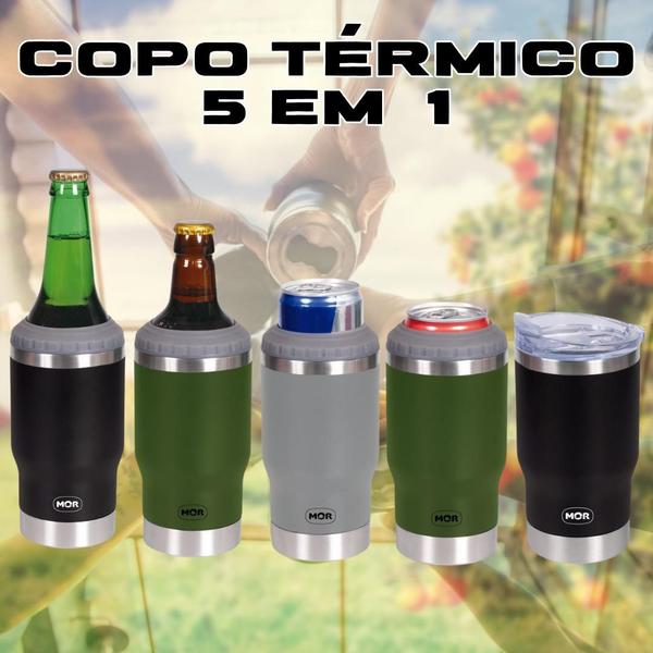 Imagem de Copo Térmico 5 em 1 Porta Latinha Long Neck Cerveja Chopp Com Tampa e Abridor 420ml - MOR