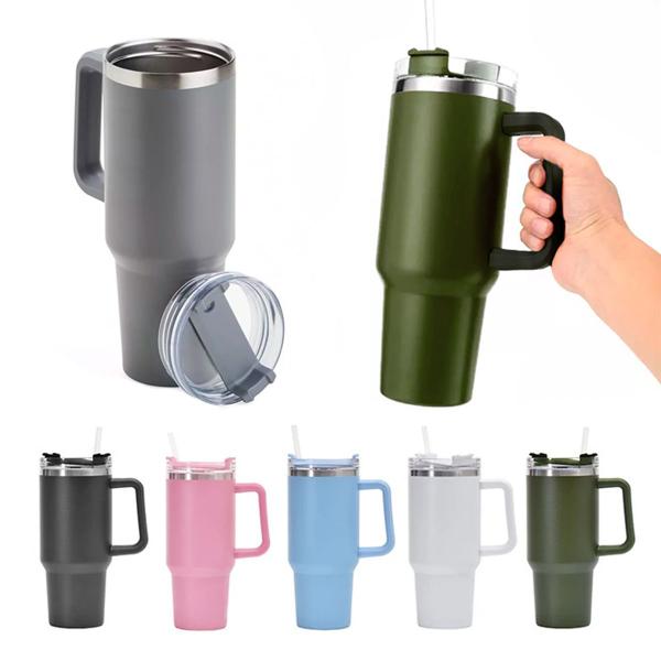 Imagem de Copo Térmico Aço Inox 1200ml Caneca C/ Alça Canudo Água Gelada Quente