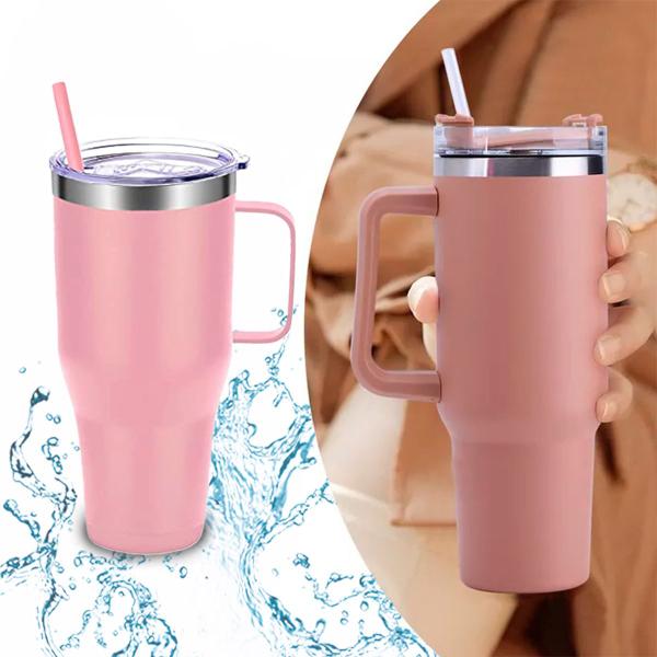 Imagem de Copo Térmico Aço Inox 1200ml Caneca C/ Alça Canudo Água Gelada Quente