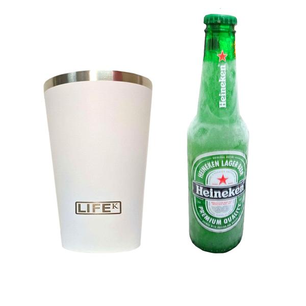 Imagem de Copo Térmico Branco Para Cerveja Aço Inox Parede Dupla 473ml