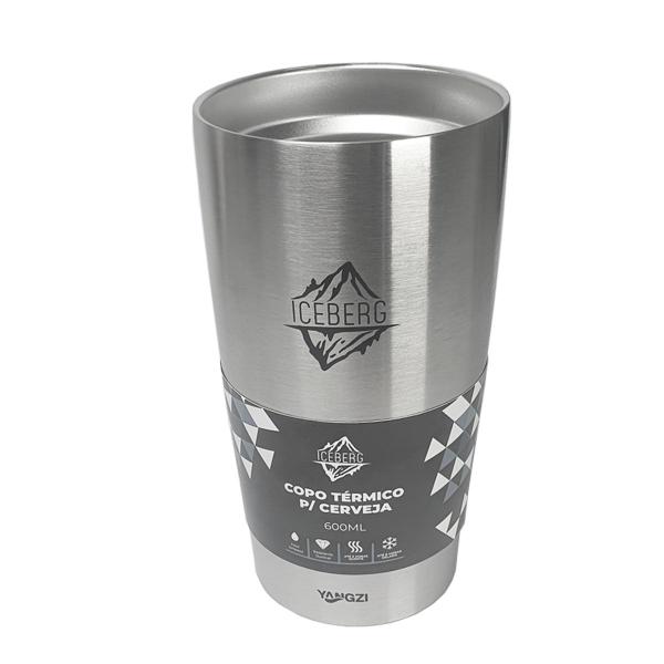 Imagem de Copo Termico Cerveja Café Sem Tampa Inox Parede Dupla 600ml Azul Cinza  Iceberg Yangzi Premium Original