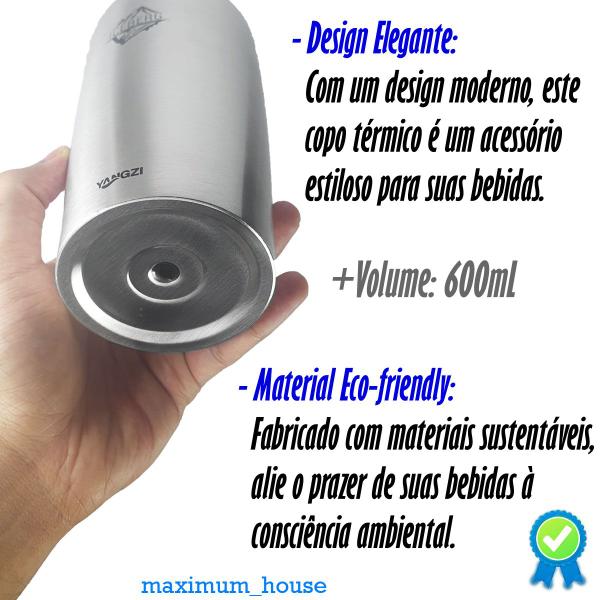 Imagem de Copo Termico Cerveja Café Sem Tampa Inox Parede Dupla 600ml Azul Cinza  Iceberg Yangzi Premium Original