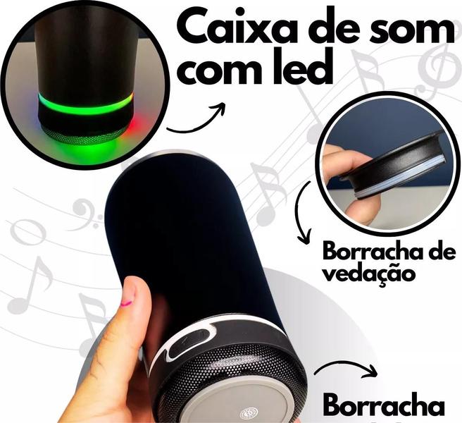 Imagem de Copo Térmico Com Caixa De Som Bluetooth Recarregável Led E Tampa Com Abridor Aço Inox 473ml