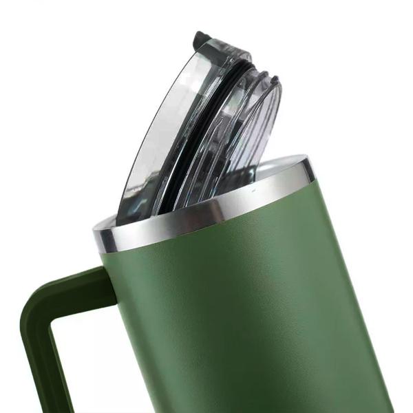 Imagem de Copo Térmico Com Canudo Tampa Alça Garrafa Caneca 1200Ml De Água Para Café Cerveja Inox