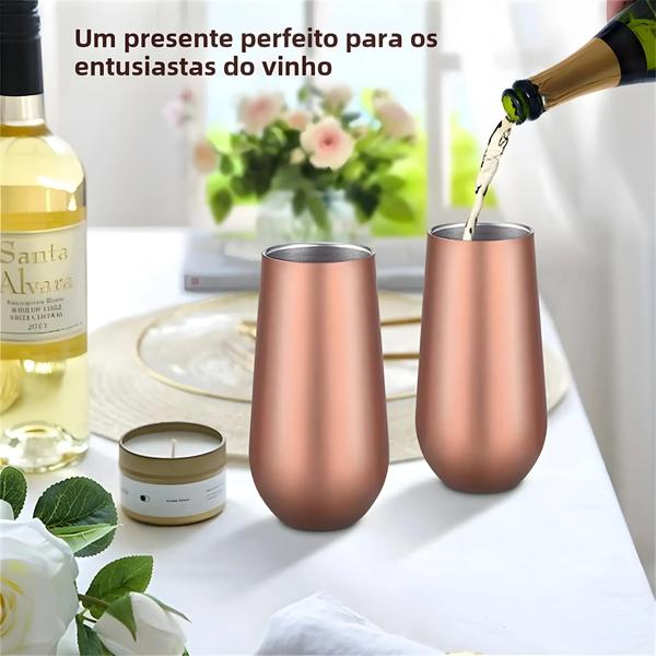 Imagem de Copo Térmico de Aço Inoxidável 6oz para Champanhe, Vinho e Cerveja - com Tampa