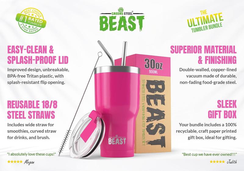 Imagem de Copo Térmico de Aço Inoxidável Greens Steel Beast - 900ml - Rosa