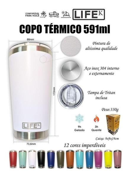 Imagem de Copo Térmico De Bebida Em Aço Inox Para Cerveja 591ml Branco