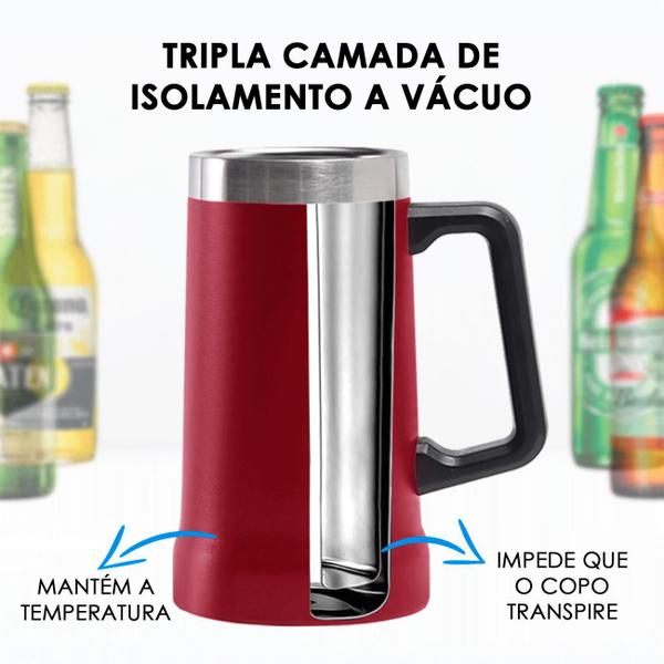 Imagem de Copo Térmico de Cerveja e Chopp Café Aço Inox com alça Luxo 710ml 