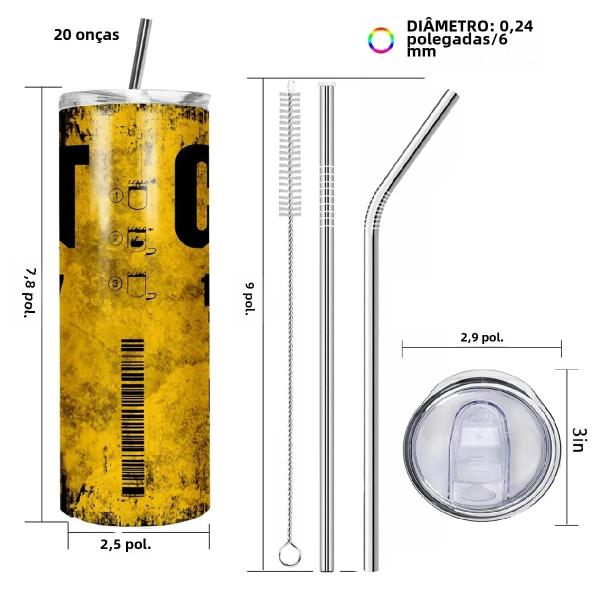 Imagem de Copo Térmico de Viagem Caterpillar - 20 Oz, com Tampa e Canudo