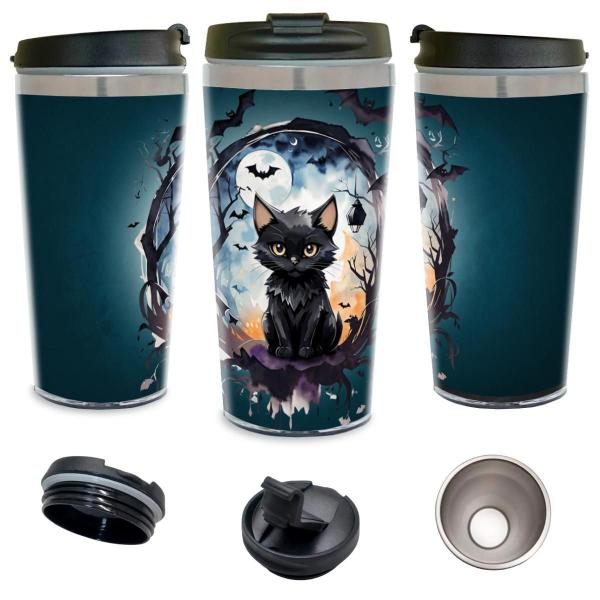 Imagem de Copo Térmico Gato Felino Lua Cheia 450 Ml Inox