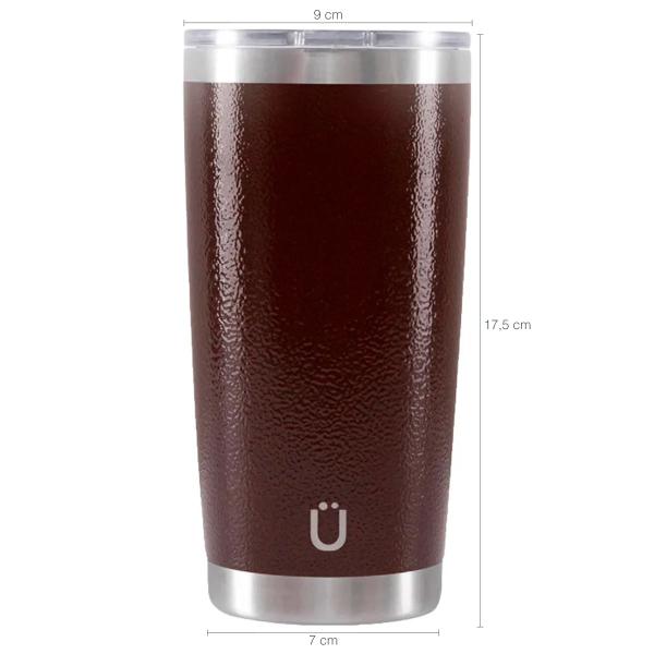 Imagem de Copo Térmico Glück 591ml Aço Inox Copo Para Cerveja Café Com Tampa Abre Fecha Hammer Tobacco