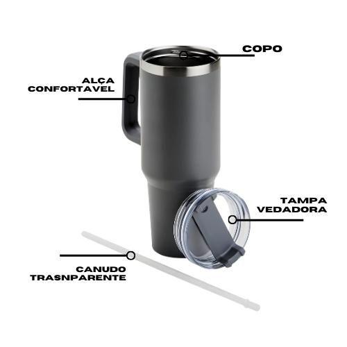 Imagem de Copo Térmico Grande 1200 Ml Canudo Parede Dupla Cor Azul Cla