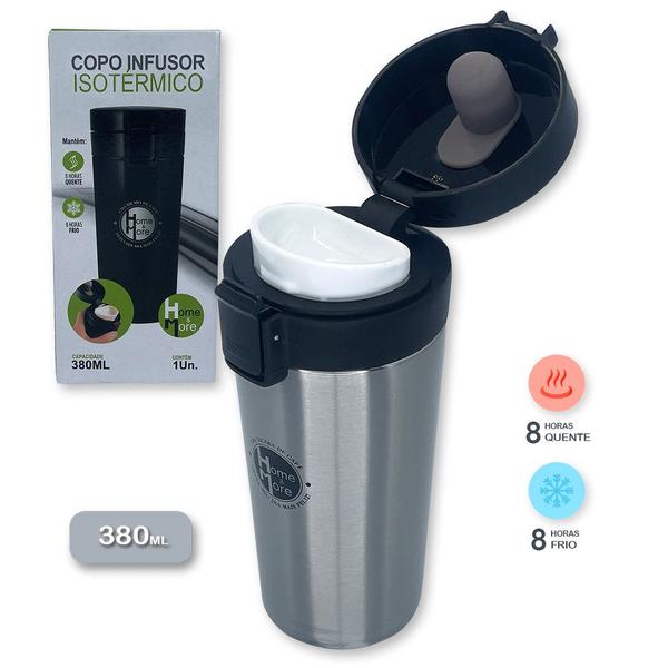 Imagem de Copo Térmico Infusor 380ml Aço Inox Garrafa A Vácuo  - CINZA