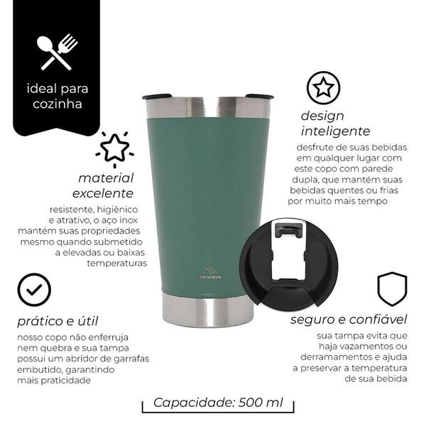 Imagem de Copo Térmico Inox Para Cerveja Parede Dupla 500ml - Mimo Style