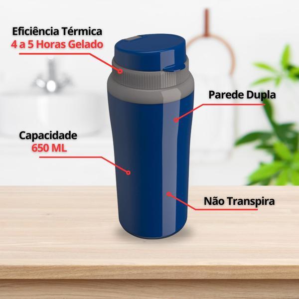 Imagem de Copo Térmico Miami Azul Academia 650ml Parede Dupla Unitermi