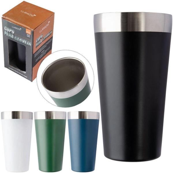 Imagem de copo térmico para cerveja com parede dupla de inox weeze colors 500ml na caixa - C3B