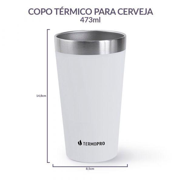 Imagem de Copo Térmico para Cerveja em Aço Inox Branco 473ml - TermoPro