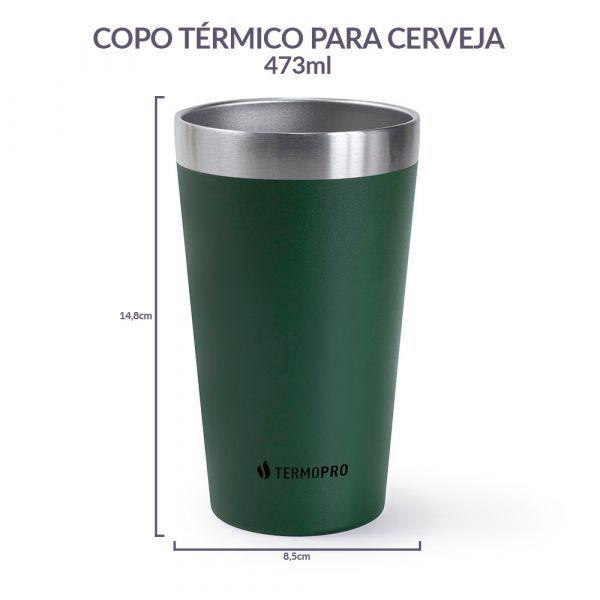 Imagem de Copo Térmico para Cerveja em Aço Inox Verde 473ml - TermoPro