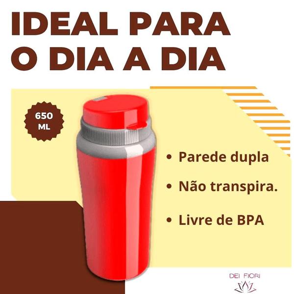 Imagem de Copo Térmico Parede Dupla 650ml Com Tampa P/ Água Café Suco