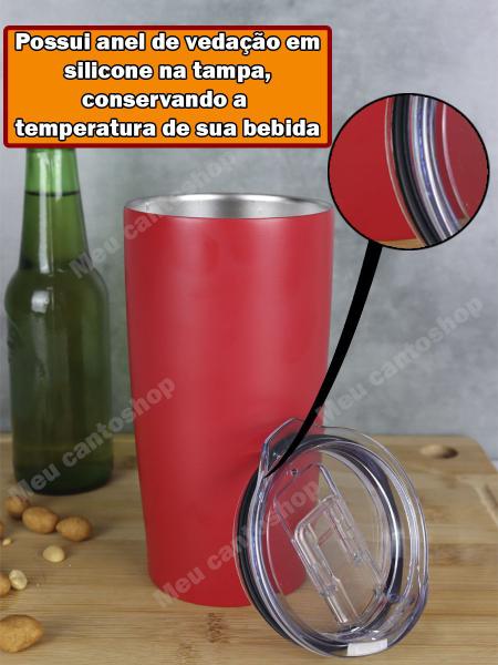 Imagem de Copo Térmico Parede Dupla Em Aço Inox Vermelho Tampa 590ml a vácuo cerveja anti vazamento café gelados quentes