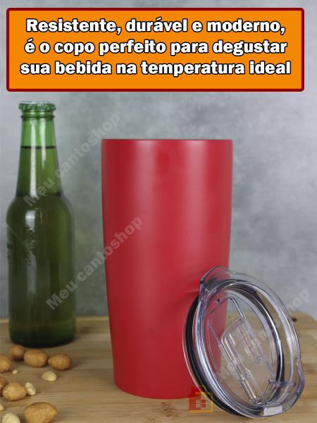 Imagem de Copo Térmico Parede Dupla Em Aço Inox Vermelho Tampa 590ml a vácuo cerveja anti vazamento café gelados quentes