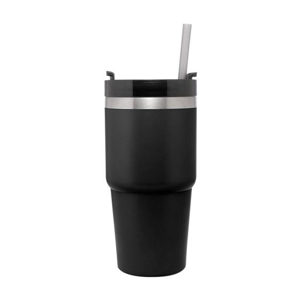 Imagem de Copo Térmico Parede Dupla Slimterm Com Base Ergonômica E Canudo 590ml  Preto