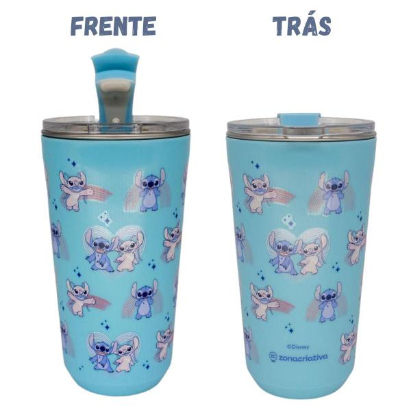 Imagem de Copo Térmico Stitch Angel Namorados Aço Inox 500ml