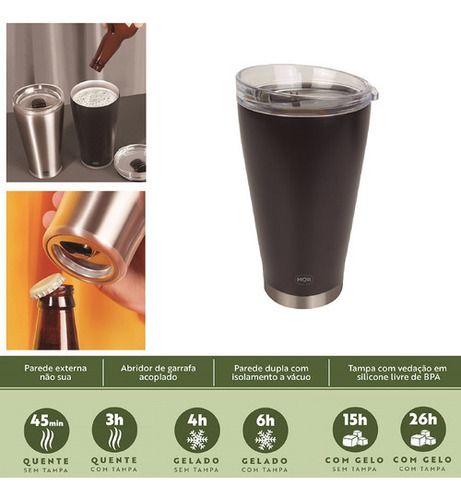 Imagem de Copo Térmico Tampa Mor 700ml Preto Abridor Garrafa 008047