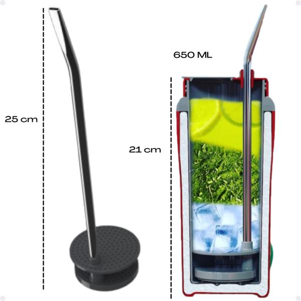 Imagem de Copo Térmico Tereré 650ml Com Tampa e Bomba Canudo Inox