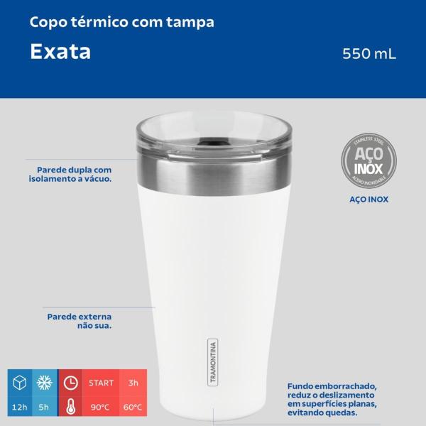 Imagem de Copo Térmico Tramontina Branco Com Tampa 550 Ml 61646/515