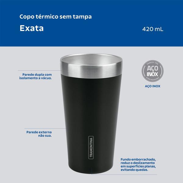 Imagem de Copo Térmico Tramontina Exata em Aço Inox Preto sem Tampa 420 ml