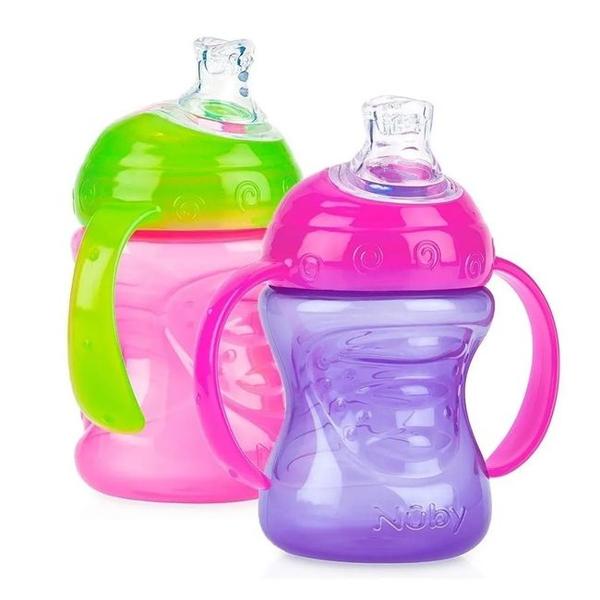 Imagem de Copo Transição Alça Bico Silicone 240ml Kit 2pçs Menina Nuby