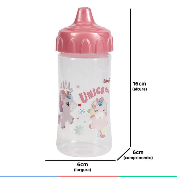 Imagem de Copo Transição Infantil +6m 240ml Antivazamento Graduado Bico Rígido Unicórnio Rosa BabyGo - Baby Go