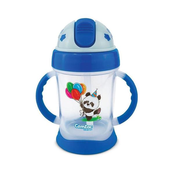 Imagem de Copo Treinamento Com Canudo Panda Azul 250ml Comtac Kids