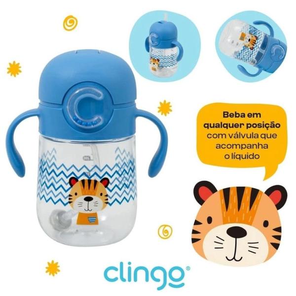 Imagem de Copo Tritan com Canudo Deluxe Clingo Tigre Azul 300ml 8 Meses+