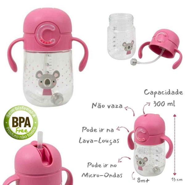 Imagem de Copo Tritan Deluxe Com Canudo 300mL Rosa Coala Original  Clingo  Livre De BPA Bebês +8 Meses